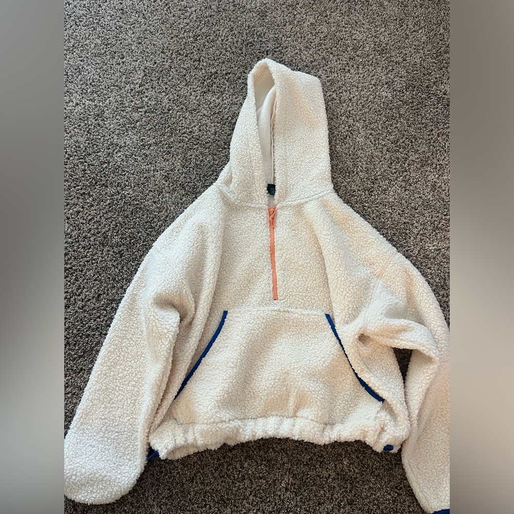 Fleece cream quarter zip hoodie